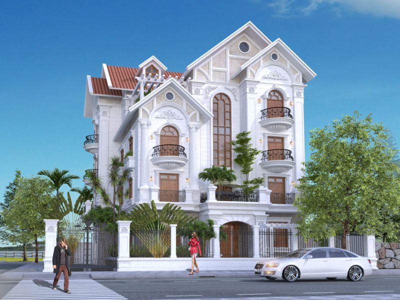 Kiến trúc biệt thự 4 tầng sử dụng hệ mái thái đẹp