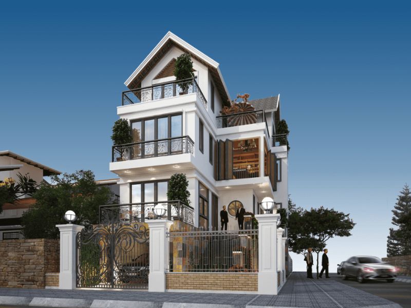 Thiết kế biệt thự mái thái 4 tầng phong cách hiện đại