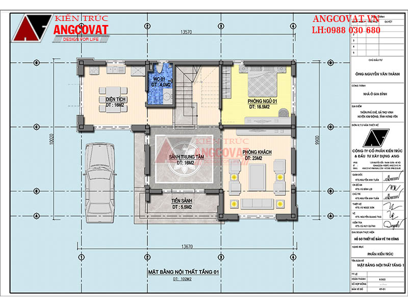 Bản vẽ mặt bằng tầng 1: Mấu thiết kế nhà 2 tầng 4 phòng ngủ