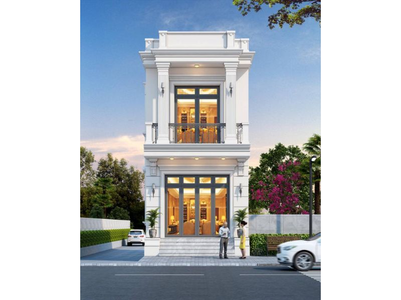 Mặt tiền nhà 4x15m sử dụng chất liệu kính tối ưu ánh sáng và thông gió 