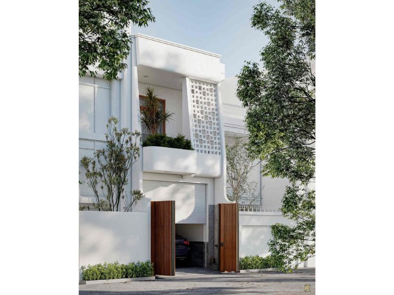 Mẫu nhà 4x15 sử dụng gạch hoa gió tạo điểm nhấn ấn tượng và giúp lưu thông gió dễ dàng 