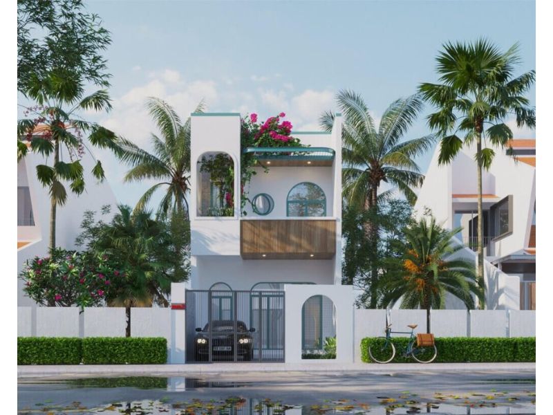 Ngoại thất mẫu nhà 4x15 1 trệt 1 lầu hơi hướng địa trung hải 