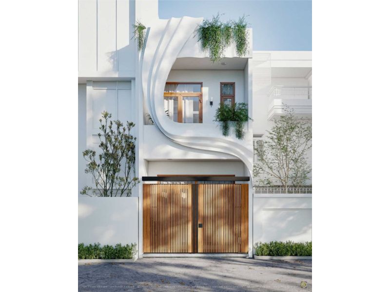 Tạo hình sóng ấn tượng cho mặt tiền nhà phố 4x15 1 trệt 1 lầu 3 phòng ngủ 