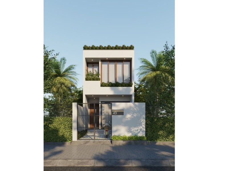 Các mảng tường phẳng tạo nên nét đẹp khỏe khoắn, mạnh mẽ cho ngôi nhà 4x15 1 trệt 1 lầu