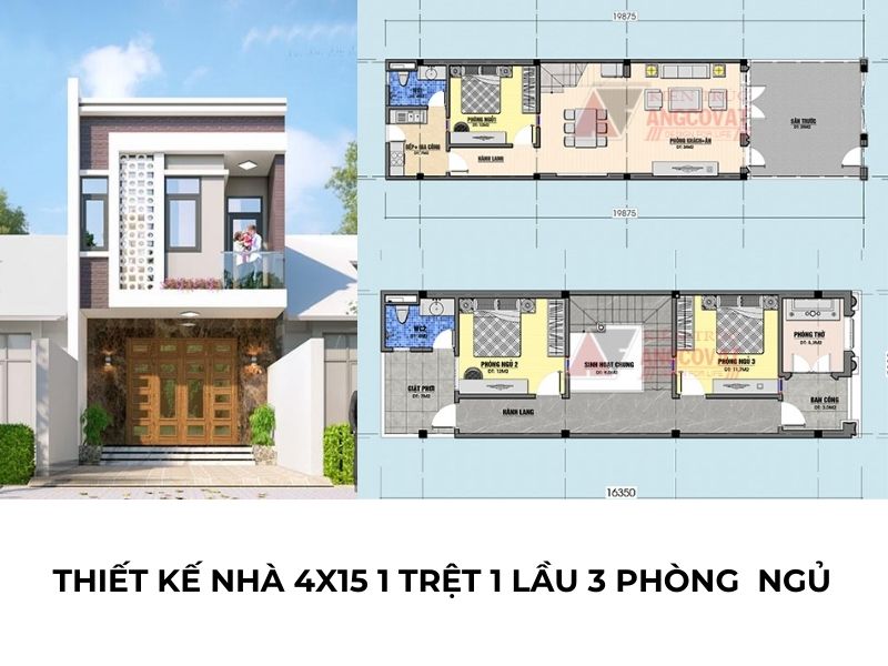 Thiết kế nhà 4x15 hiện đại 3 phòng ngủ 1 phòng thờ