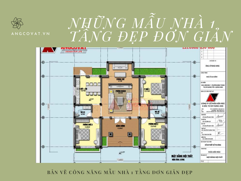Bản vẽ công năng mẫu nhà 1 tầng đơn giản tại Quảng Ninh