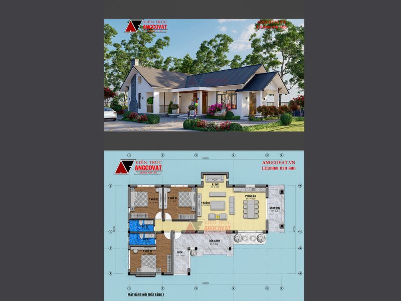 Mẫu nhà cấp 4 3 phòng ngủ 160m2 mái thái hiện đại đẹp