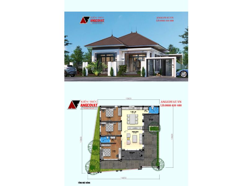 Nhà mái nhật 1 tầng 3 phòng ngủ 100m2