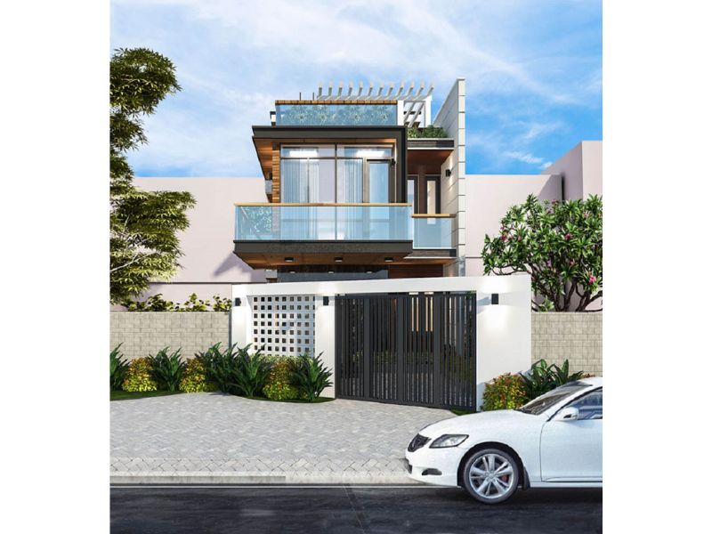 Thiết kế nhà mặt tiền 7m sâu 12m 2 tầng sử dụng cửa kính tối ưu ánh sáng tự nhiên và khả năng thông gió