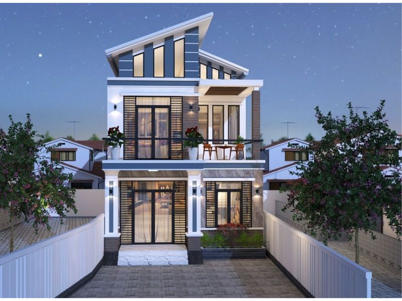Mẫu nhà mặt tiền 7m sâu 12m mái lệch độc đáo 