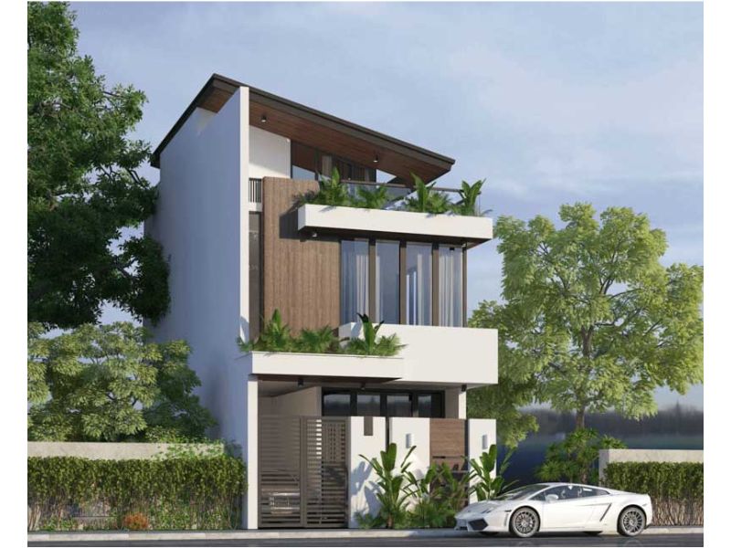 Xây nhà mặt tiền 7m sâu 12m trên đất xéo 
