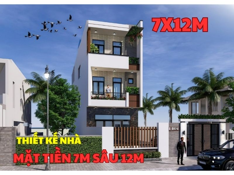 Thiết kế nhà mặt tiền 7m sâu 12m 3 tầng mái bằng
