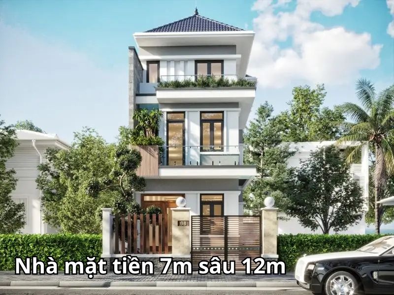 Xây nhà 7x12m 3 tầng mái Nhật sang trọng