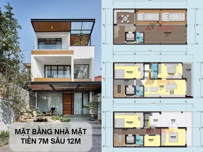 Bản vẽ mặt bằng nhà mặt tiền 7m sâu 12m 