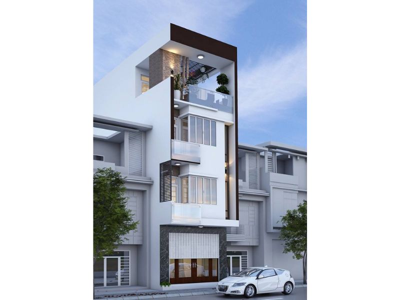 Kiến trúc nhà phố 5 tầng gam màu trắng đẹp mắt