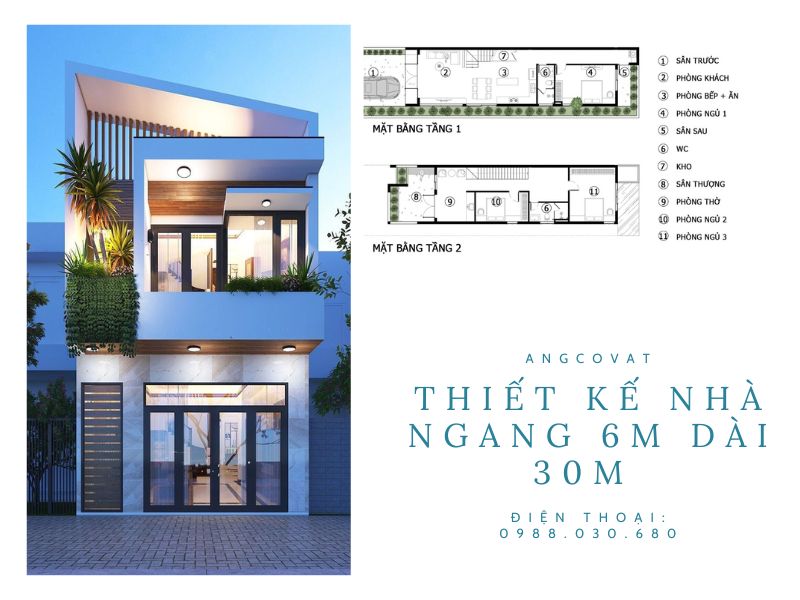 Nhà phố 2 tầng hiện đại mái độc đáo