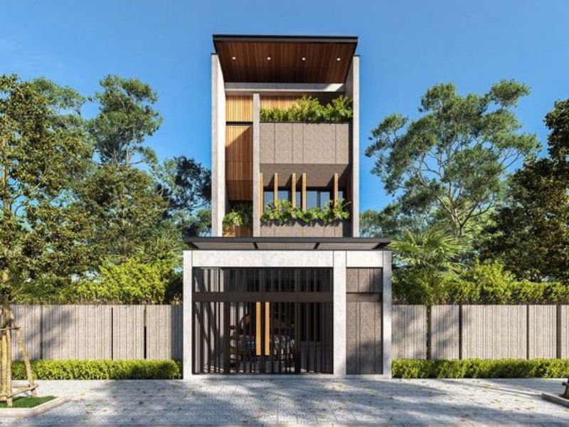 Nhà mái bằng 2 tầng có nhiều cây xanh