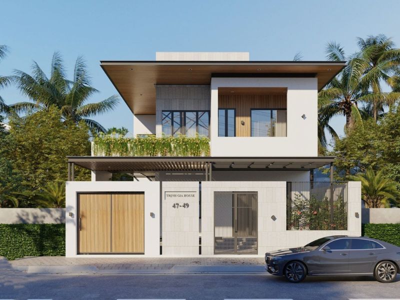 Kiến trúc nhà phong cách hiện đại mái bằng
