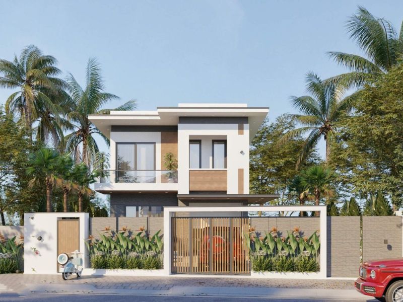 Nhà mái bằng 2 tầng 180m2 gam màu trầm