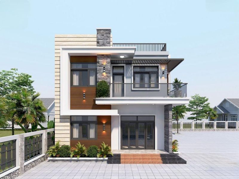 Mặt tiền rộng của mẫu nhà 180m2 mái bằng