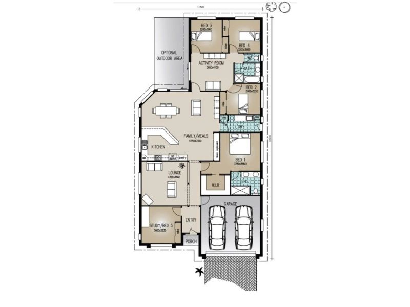 Công năng nhà 1 tầng chữ L 5 phòng ngủ 160m2