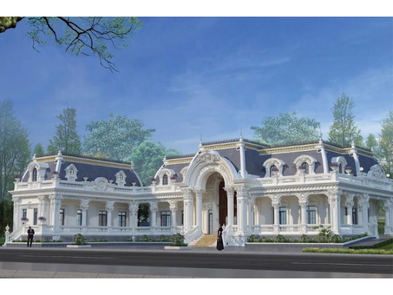 Biệt thự 1 tầng chữ L tân cổ điển độc đáo