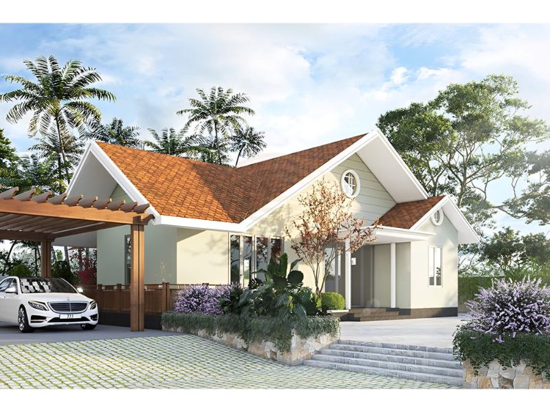Nhà chữ L đẹp có thiết kế thêm gara