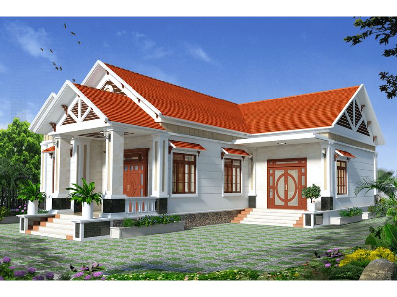 Nhà chữ L 200m2 sử dụng hệ mái Thái