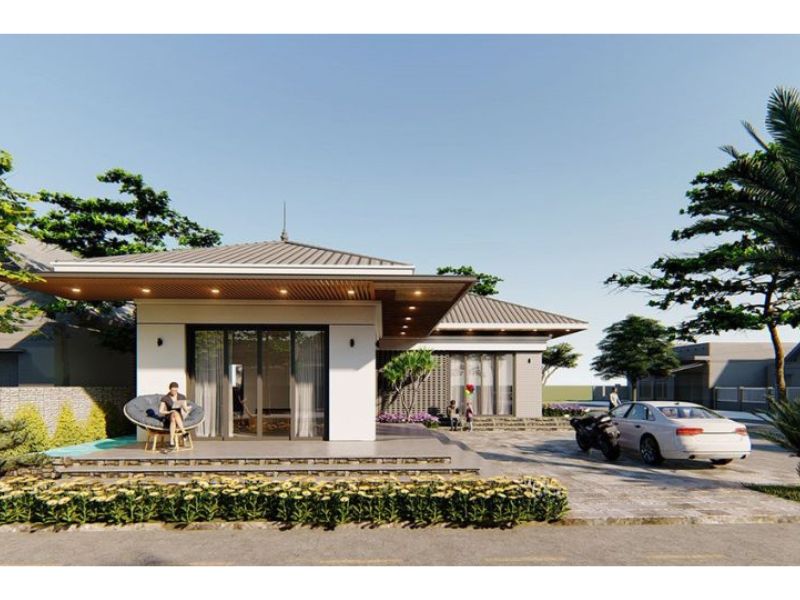 Phối cảnh mặt tiền nhà chữ L hiện đại