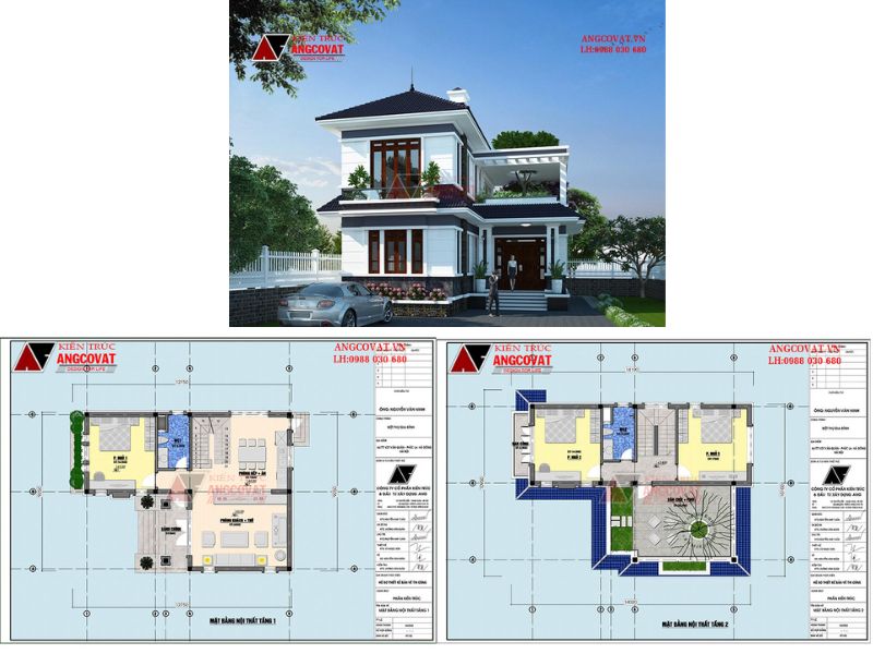 Mẫu nhà chữ L 2 tầng mái Nhật 9x13m