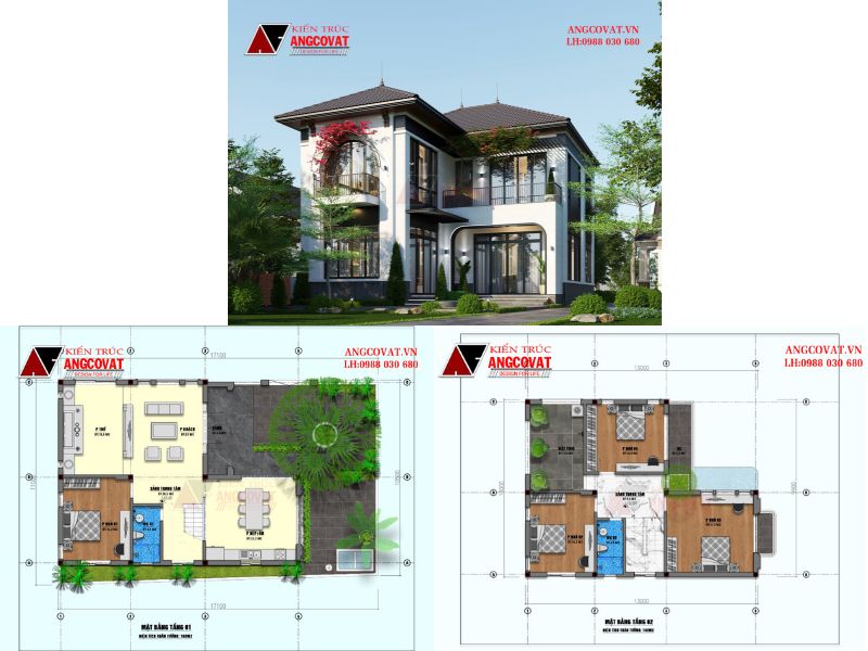 Mẫu nhà 2 tầng chữ L 100m2 mái Nhật