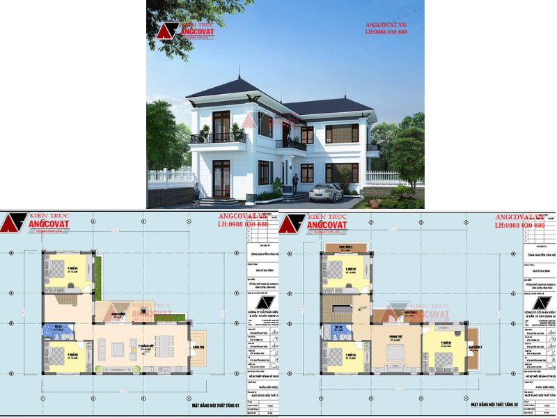 Mẫu thiết kế nhà biệt thự 2 tầng mái nhật 120m2 hình chữ L
