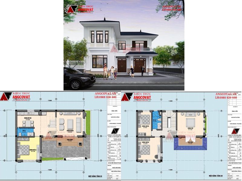 Nhà 2 tầng chữ L mái Nhật 75m2