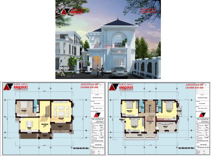 Nhà mái nhật chữ L 2 tầng tân cổ điển