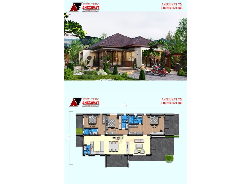 Biệt thự 1 tầng mái nhật 180m2chữ L
