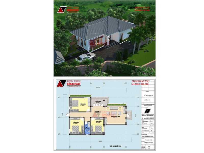  Mẫu nhà 1 tầng mái nhật 100m2 chữ L