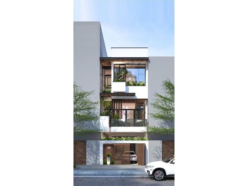 Nhà phố 3 tầng có nhiều cây xanh bao quanh