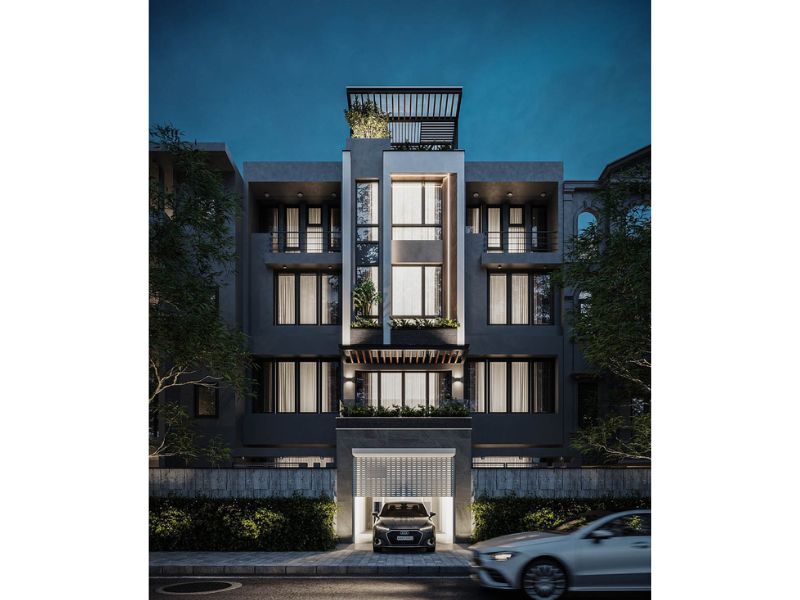 Không gian sống tinh tế nhà 4 tầng có gara rộng