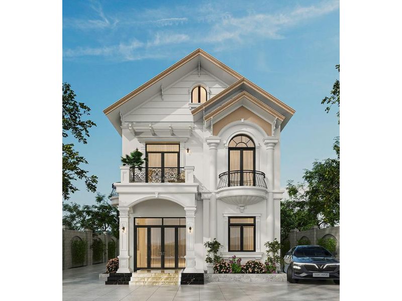 Nhà mặt tiền 5m tân cổ màu trắng