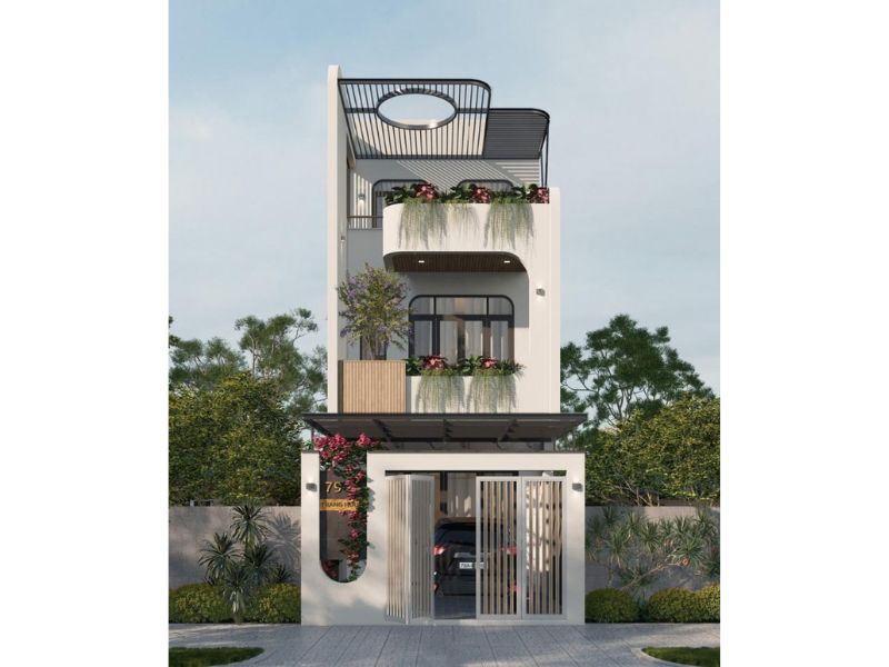 Xây nhà 1 trệt 1 lầu100m2 có sân trước để xe tiện lợi