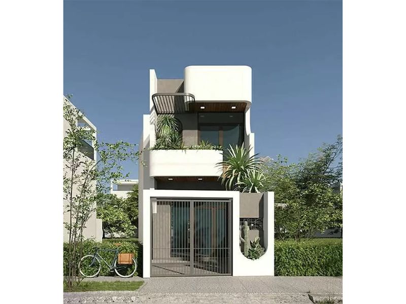 Mẫu nhà 2 tầng 100m2 kết hợp mảng xanh linh hoạt
