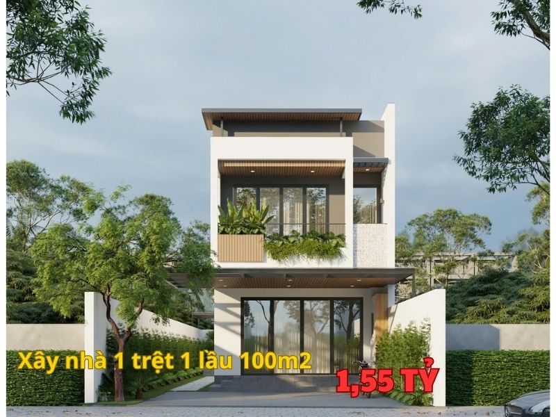 Mẫu nhà 1 trệt 1 lầu 100m2 hiện đại xu hướng 2026