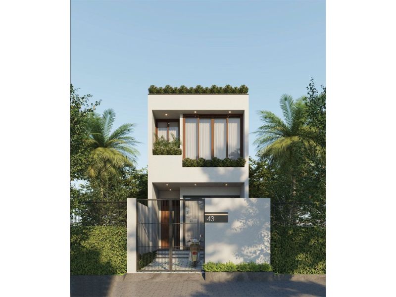 Xây nhà 1 trệt 1 lầu 100m2 mặt tiền 5m kết hợp hài hòa giữa kiến trúc và thiên nhiên