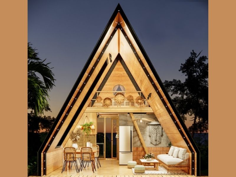 Mô hình bungalow tam giác với diện tích lớn hơn; bổ sung thêm tầng áp mái