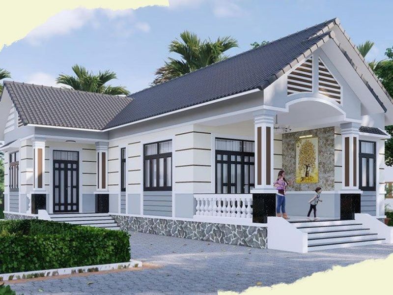 Đường phào chỉ kẻ nét thanh thoát trong mẫu nhà 1 tầng mái Thái 