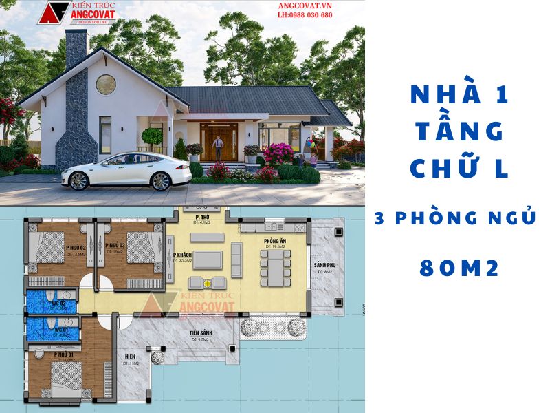 Những ưu điểm của mẫu nhà 1 tầng chữ L 3 phòng ngủ 80m2 