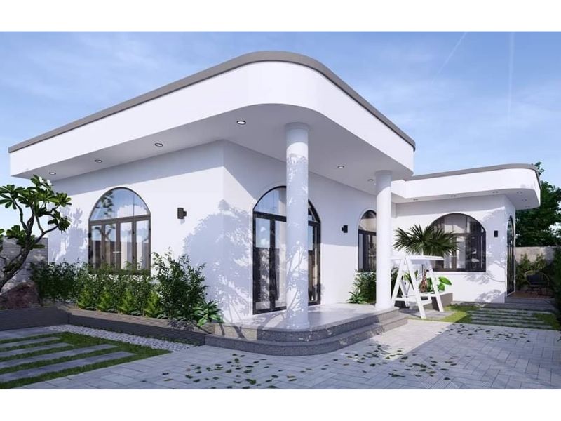 Nhà 1 tầng chữ L 3 phòng ngủ mái bằng tối ưu chi phí 