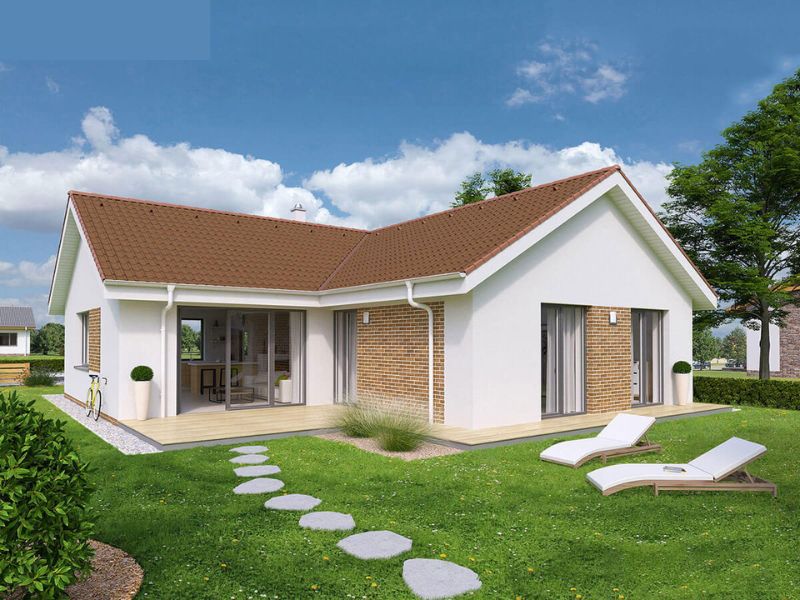 Thiết kế nhà 1 tầng chữ L 3 phòng ngủ 8x10m có sân vườn trước nhà 