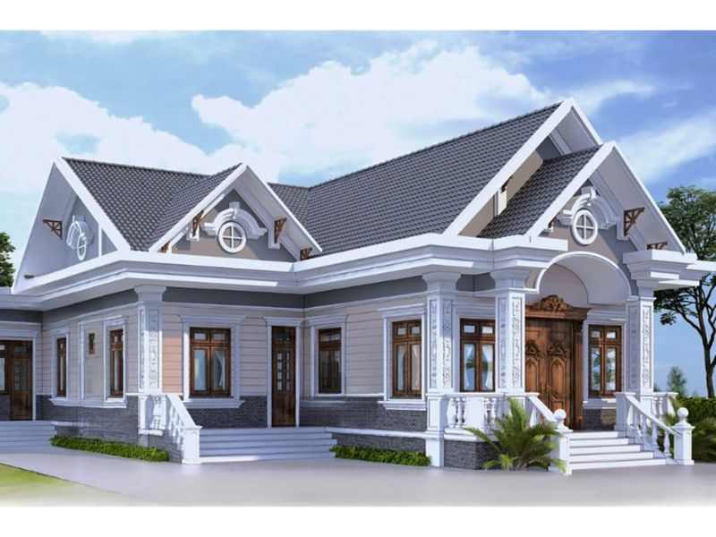 Nhà 1 tầng chữ L 80m2 tân cổ điển nhẹ nhàng 