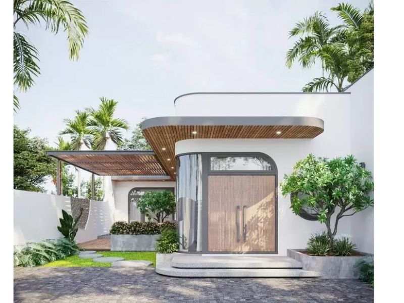 Xây nhà 1 tầng chữ L 3 phòng ngủ 80m2 mái bằng đơn giản mà sang trọng 
